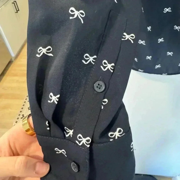 Banana Republic Navy Bow Button Up Blouse - Picture 4 of 5